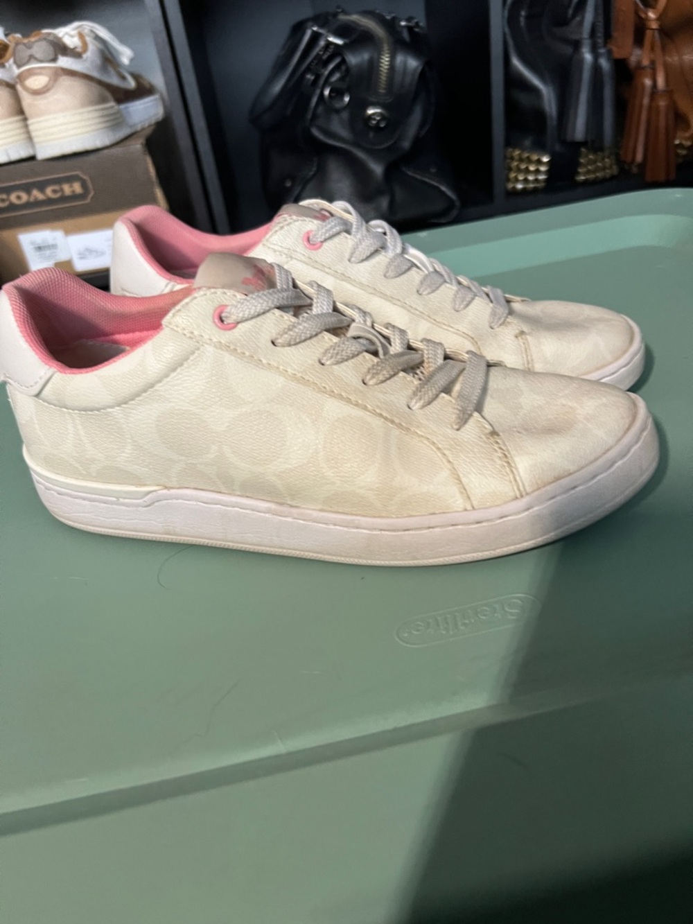 Coach Cream Signature Low-Top Sneakers with Pink Lining